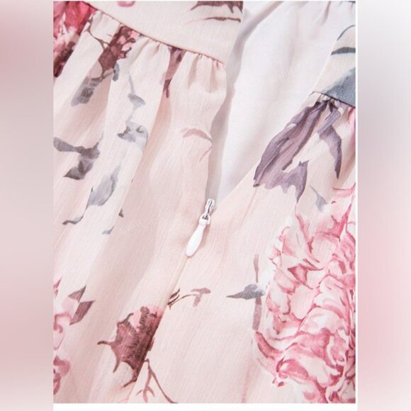 Floral Deep V-Neck Sleeveless High Waist Pleated Backless Spaghetti Strap Dress - Picture 7 of 8